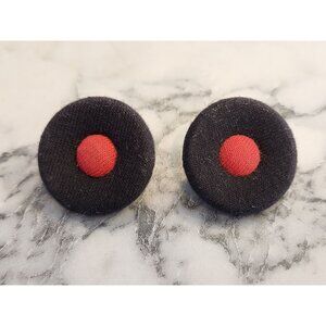 Vintage Button Stud Earrings With Red Center Black Outer Design